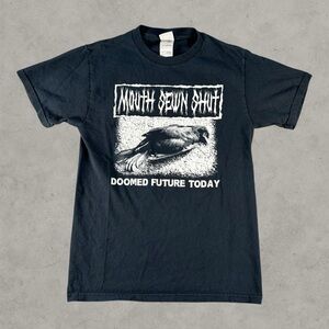 Vintage Mouth Sewn Shut Shirt Mens Small Black Y2K Doomed Future Today Hardcore